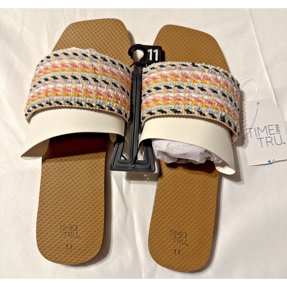 Time And Tru Slides Sandals Women's 11 Beach Poolside In House Rubber Sole Shoes